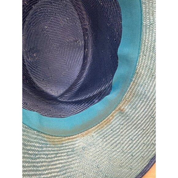 Vtg Nordstrom Blue Straw Hat W/ Pink Floral Accent & Green Ribbon Embellishment - Picture 5 of 11